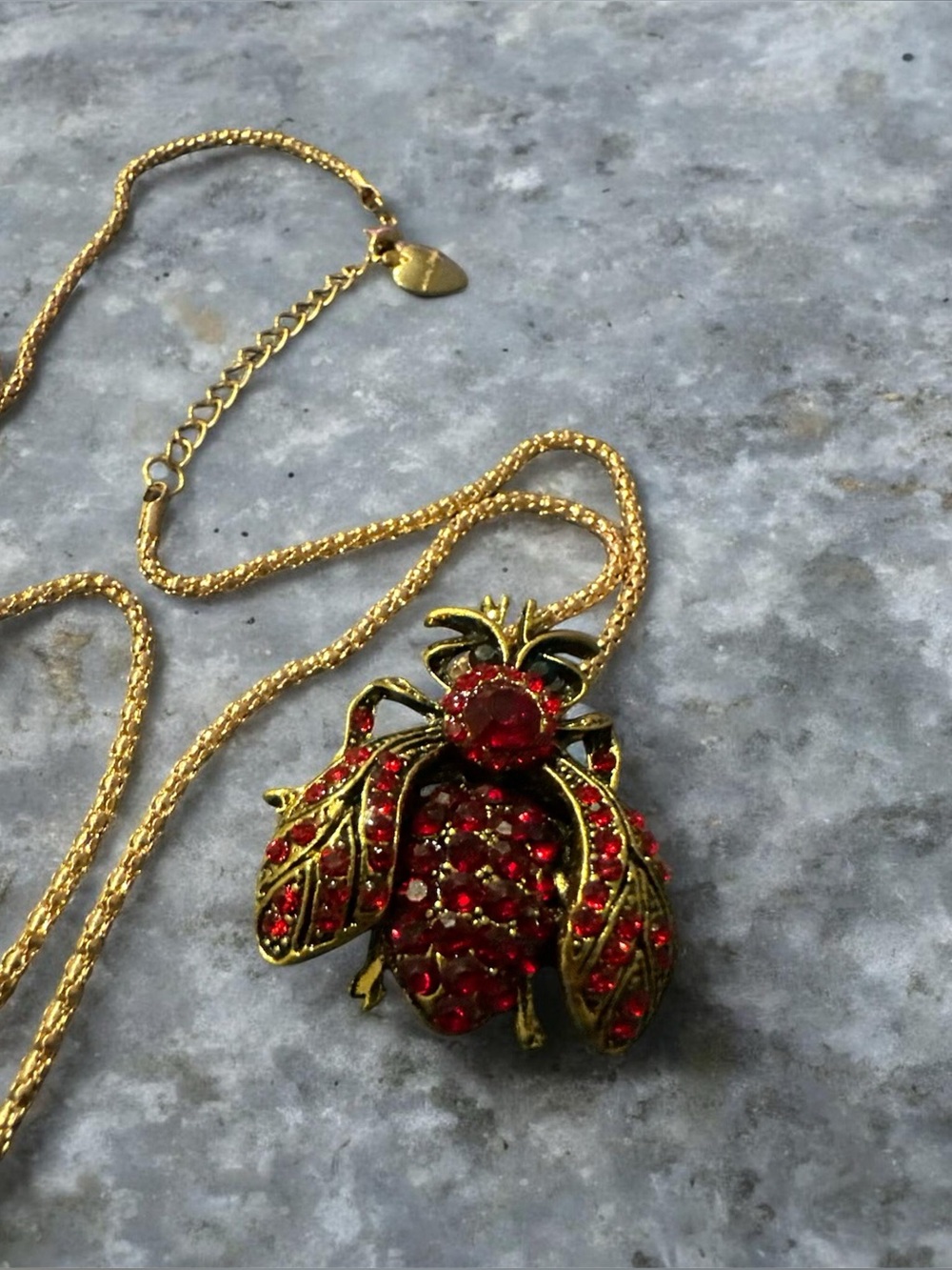 Gold-Tone Red Crystal Bee Pendant Necklace
